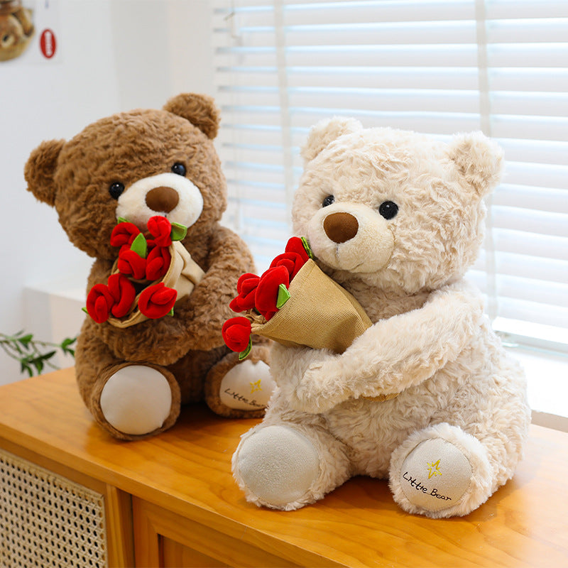 Velocitytoys™– Rose Bear Plush with Magnetic Flowers