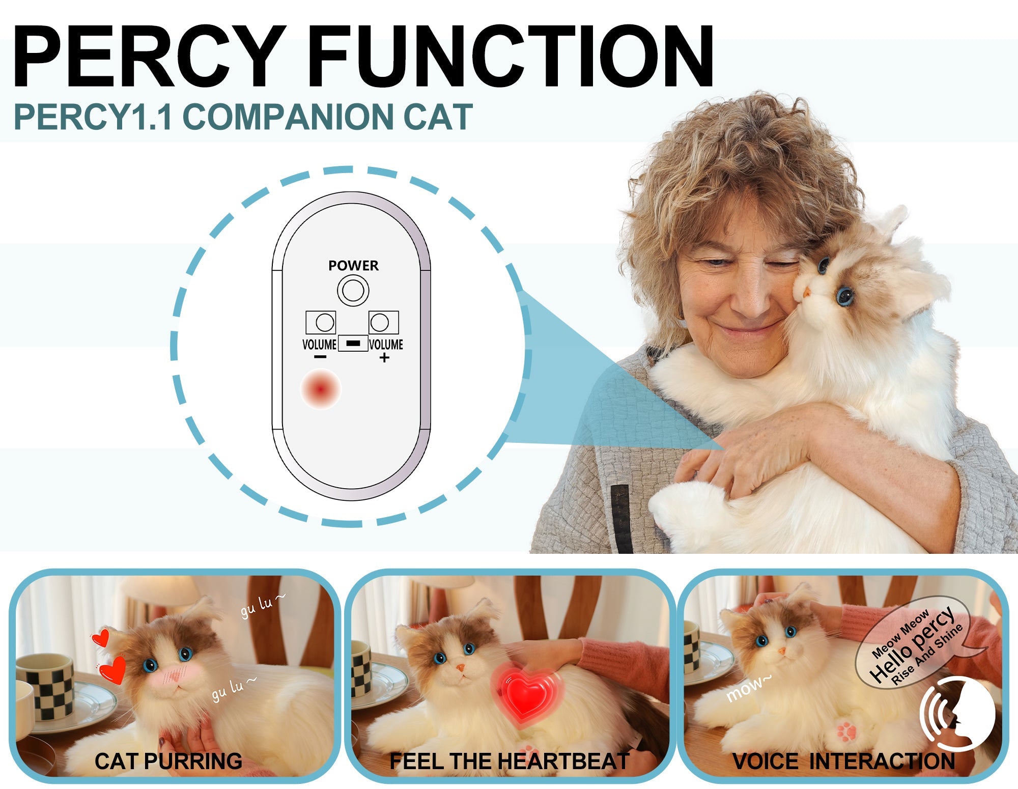 Velocitytoys™ - Percy Robot Cat – Voice,Purring & Heartbeat for Comfort