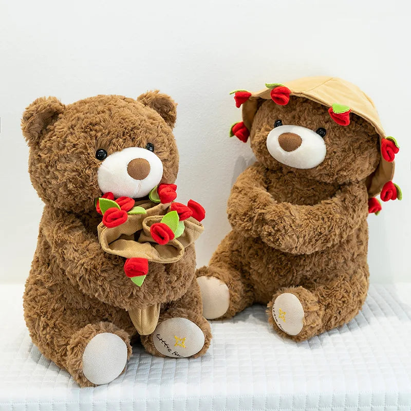 Velocitytoys™– Rose Bear Plush with Magnetic Flowers