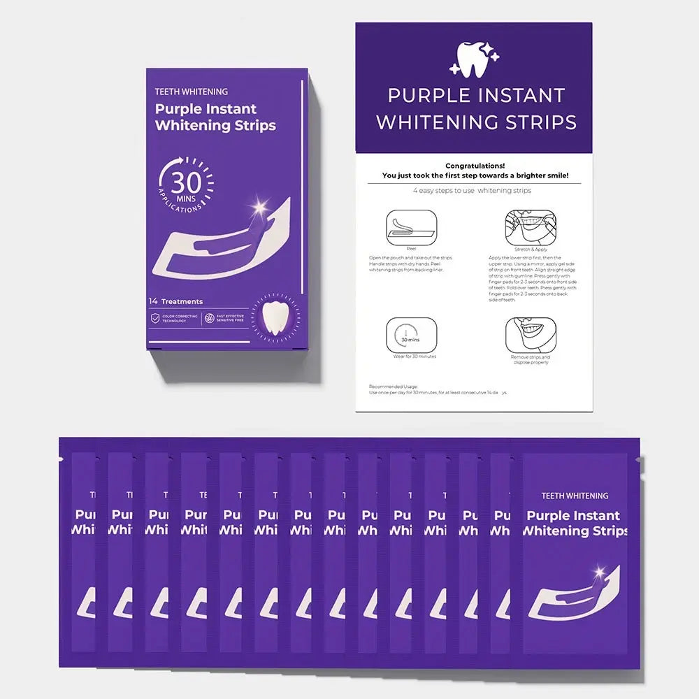 Purple Instant Whitening Strips – 14 par (28 szt.) | Wybielanie bez nadwrażliwości