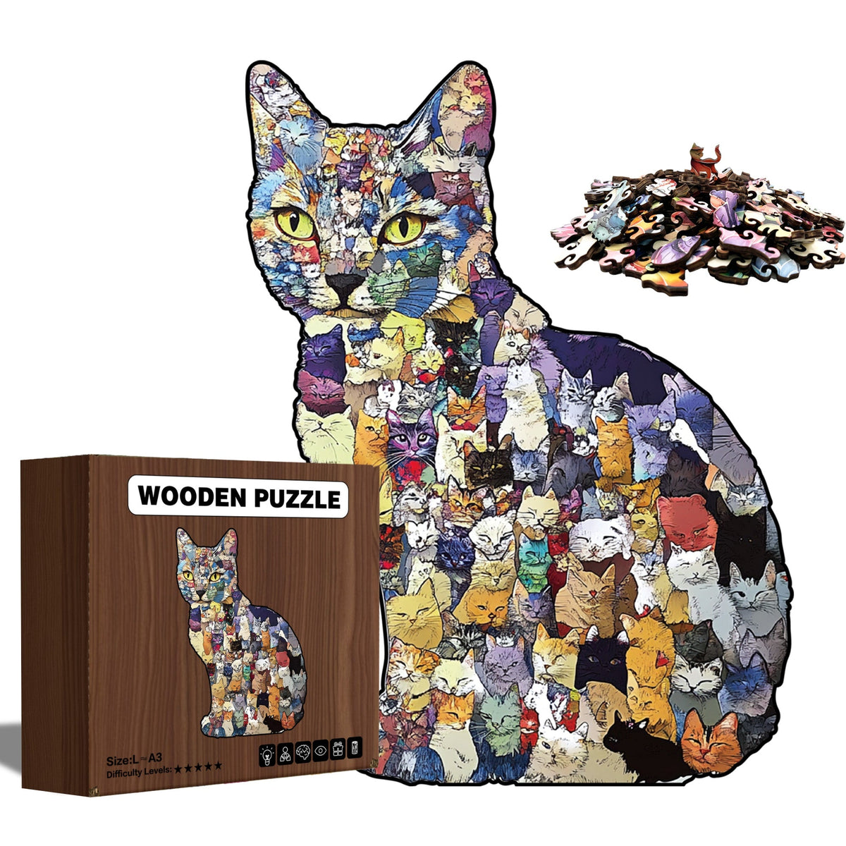 Collage Cat Wooden Jigsaw Puzzle