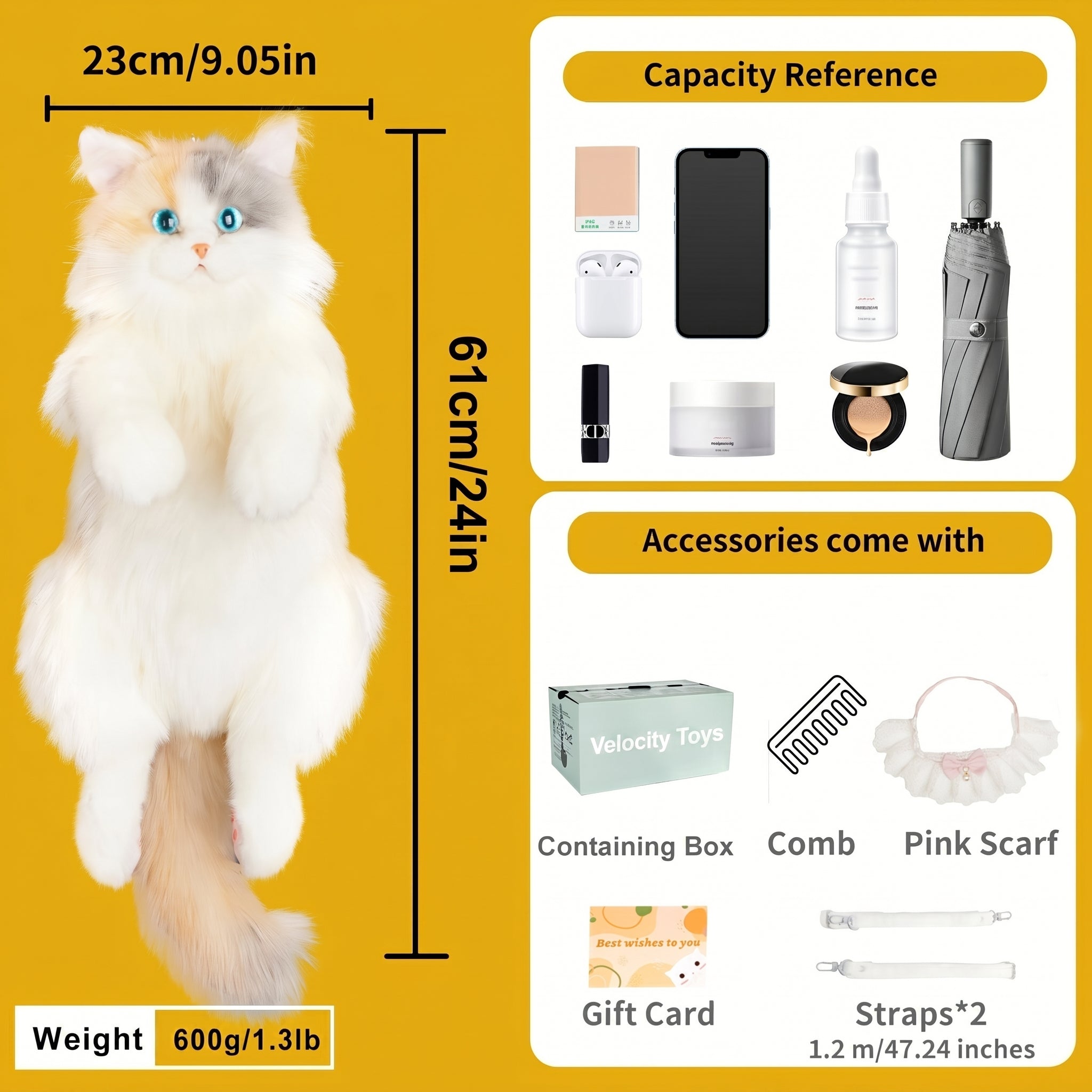 Velocitytoys™ - Fairy Light Calico Cat Backpack –Handmade Glowing Plush Gift