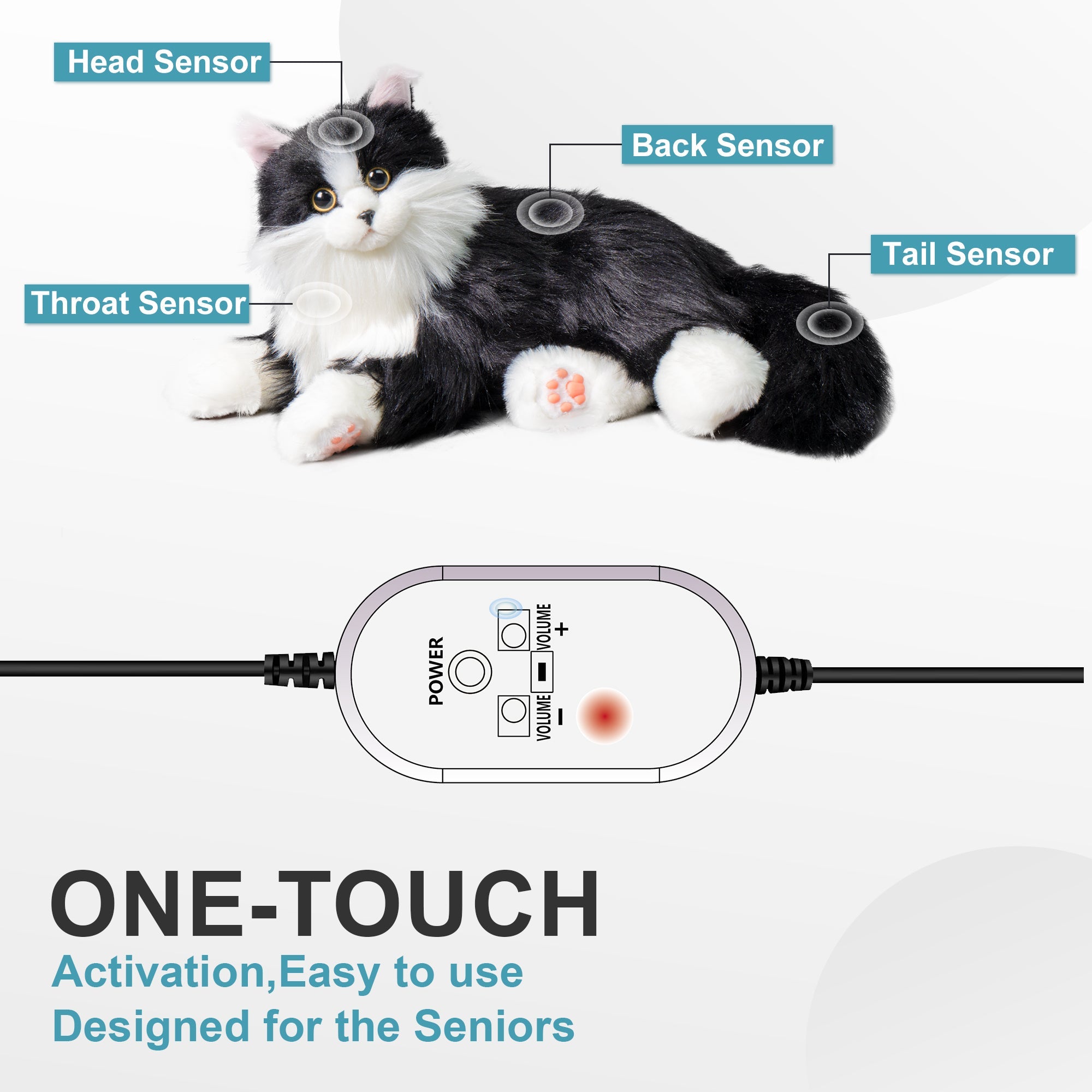 Velocitytoys™ - Percy Robot Cat - Interactive Emotional Support Pet Weighted