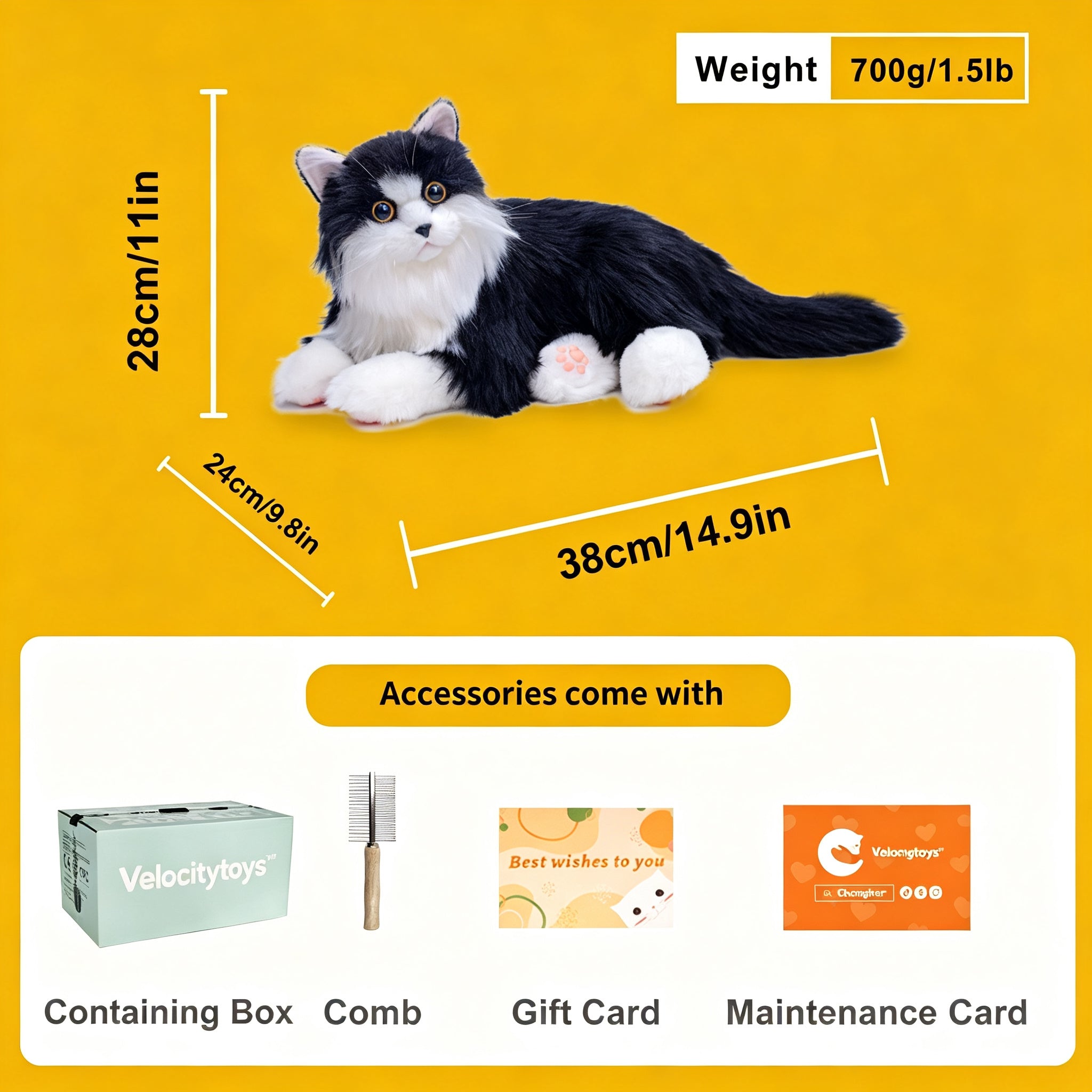 Velocitytoys™ - Percy Robot Cat - Interactive Emotional Support Pet Weighted