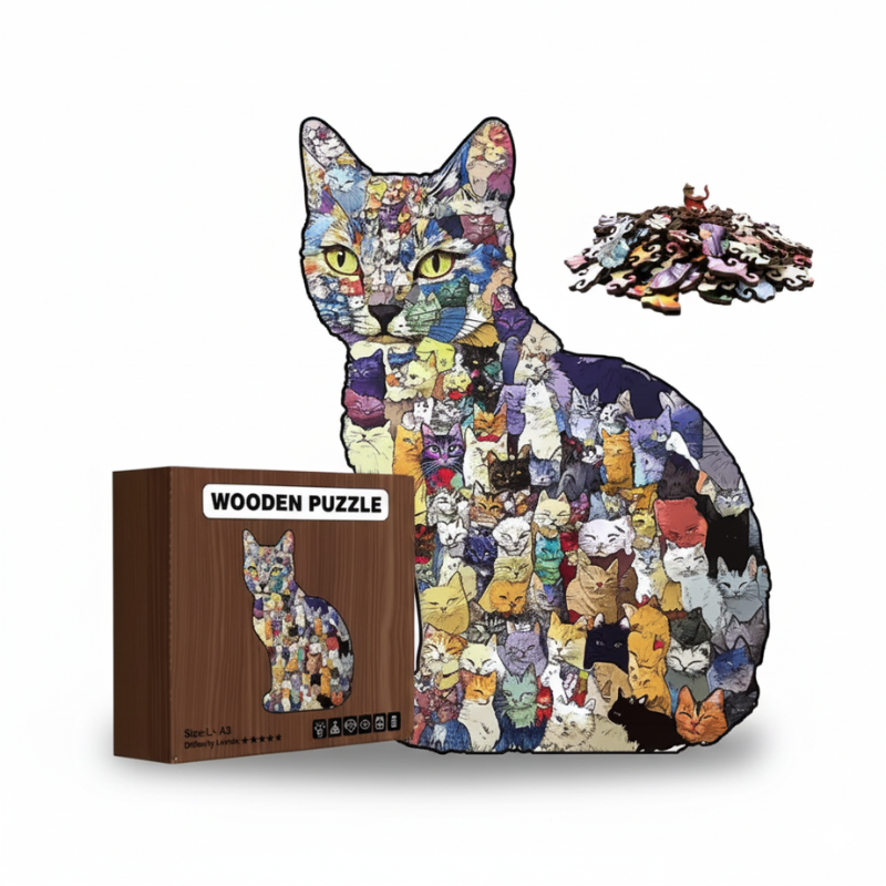 Collage Cat Wooden Jigsaw Puzzle