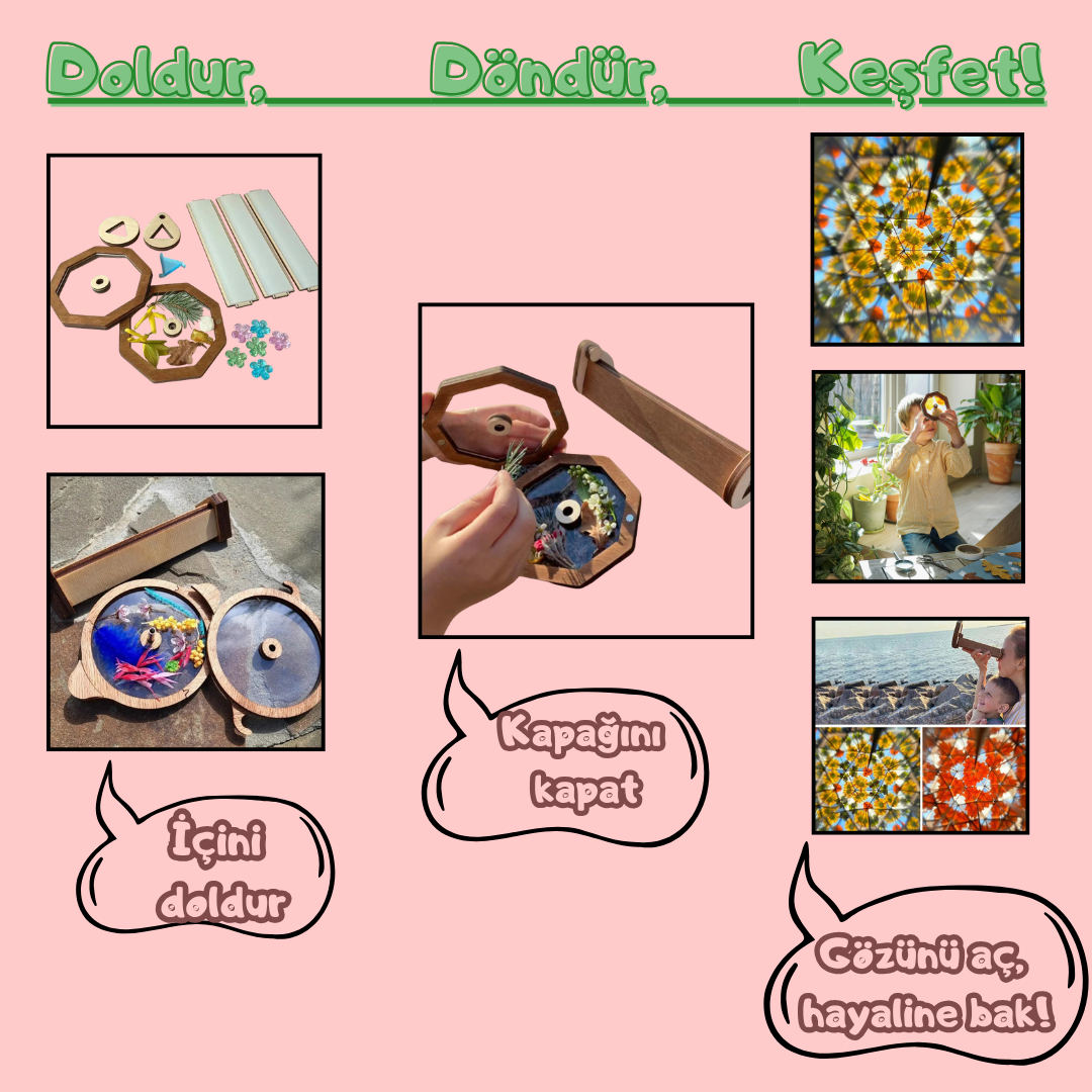 VelocityToys Ahşap Kaleydoskop Seti, DIY Oyuncak, Yaratıcı Görsel Etkinlik