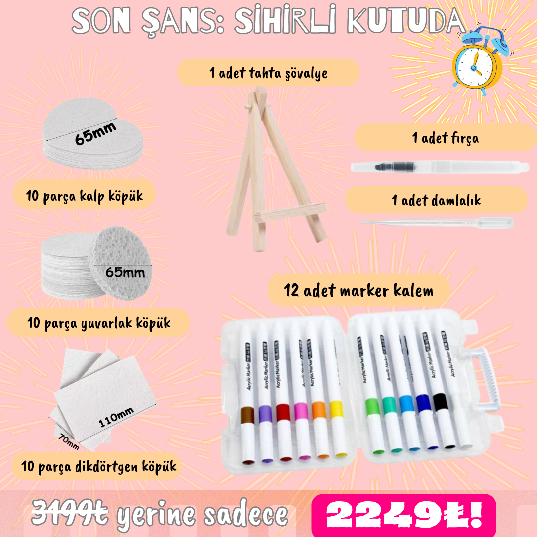 VelocityToys 3D Köpük Boyama Seti, 30 Parça Köpük, 12 Marker Kalem, Mini Şövale