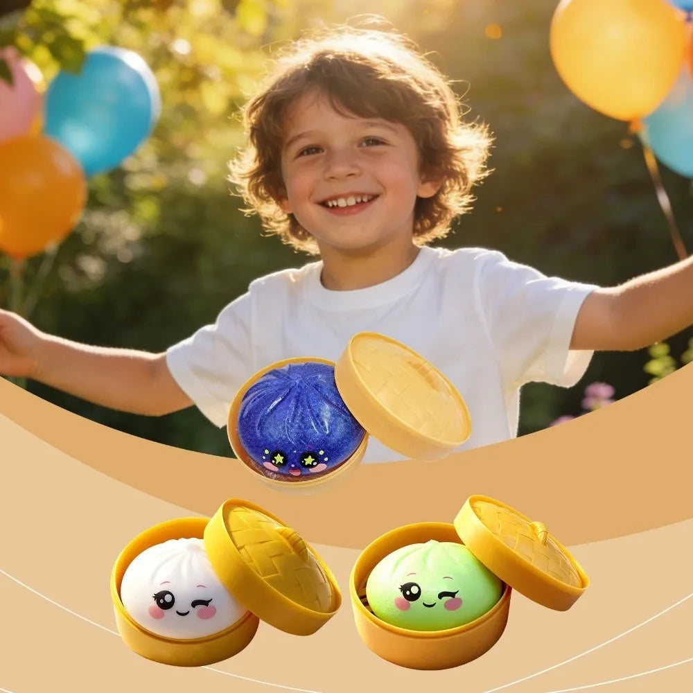 Velocitytoys™–Squishy Dumpling Stress Ball with Steamer Box – Slow Rise Sensory Toy